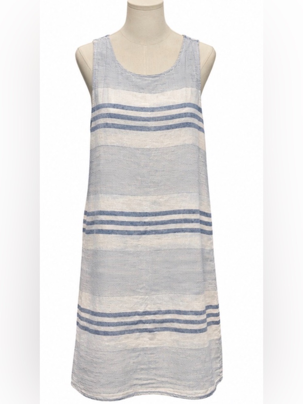 BeachLunchLounge Linen Blend Striped Shift Dress Size Large Blue White